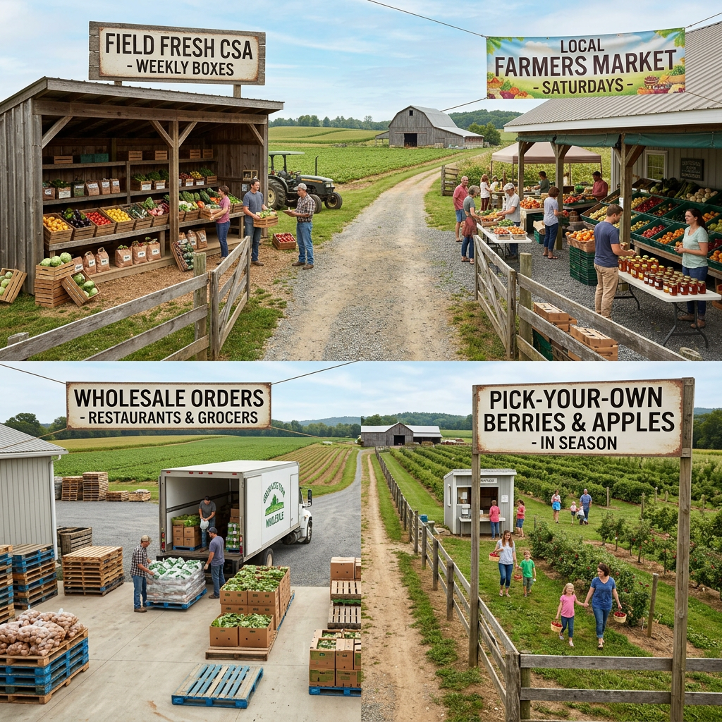 Farmers market offers weekly boxes, wholesale orders, and pick-your-own berries and apples